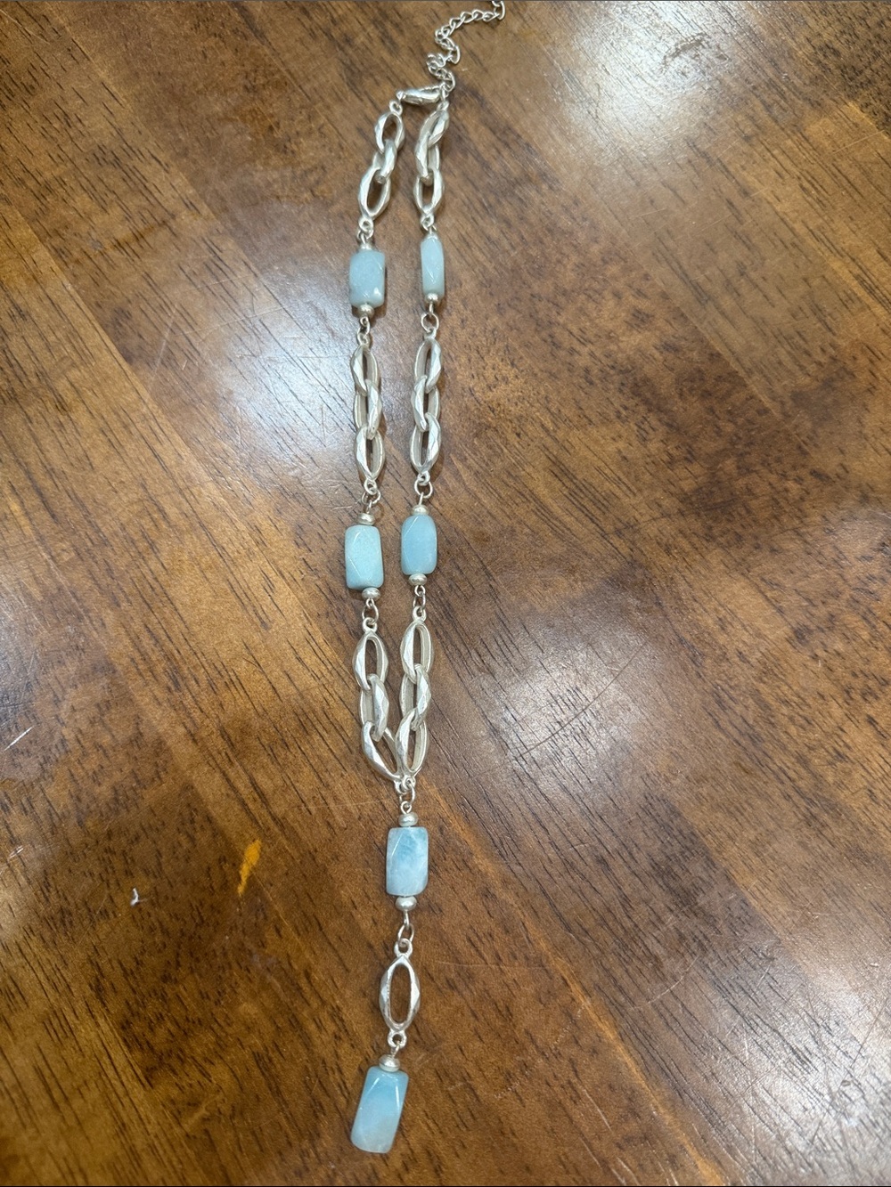 Silver-Tone Necklace with Light Blue Stone Drops